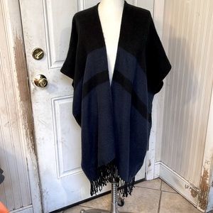 LOFT poncho, black  and a different lighter blue stripes in it. One size